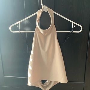 Beige cream mock turtleneck crop top